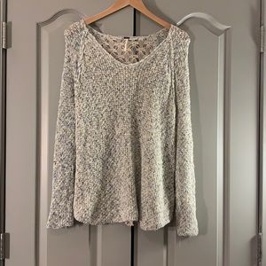 Poof open knit white blue sweater size Medium